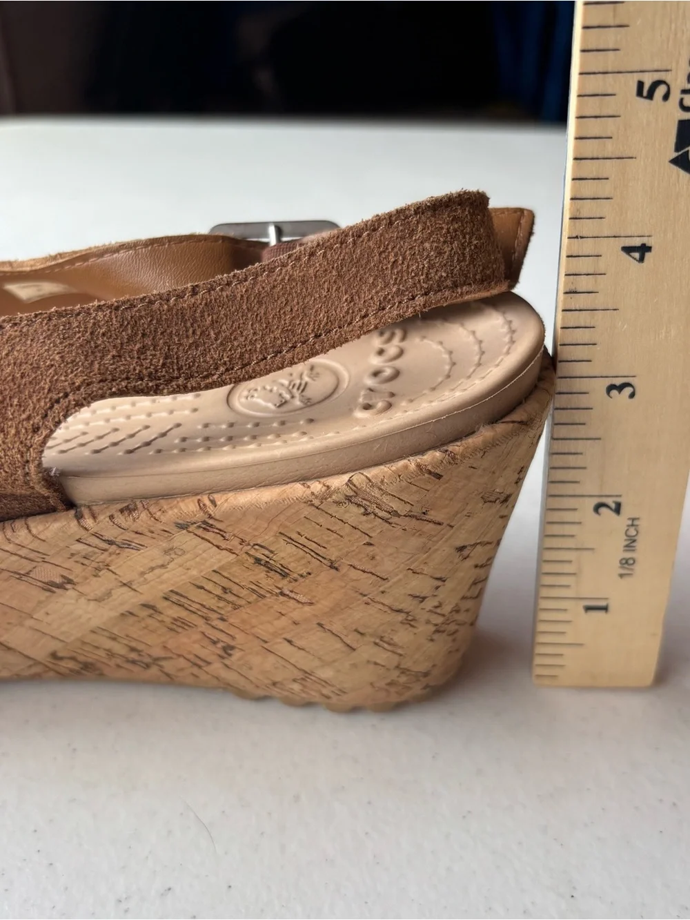 Crocs A-Leigh Leather Suede Wedge Sandals WMN SZ 10 Brown Cork Slingback 202042